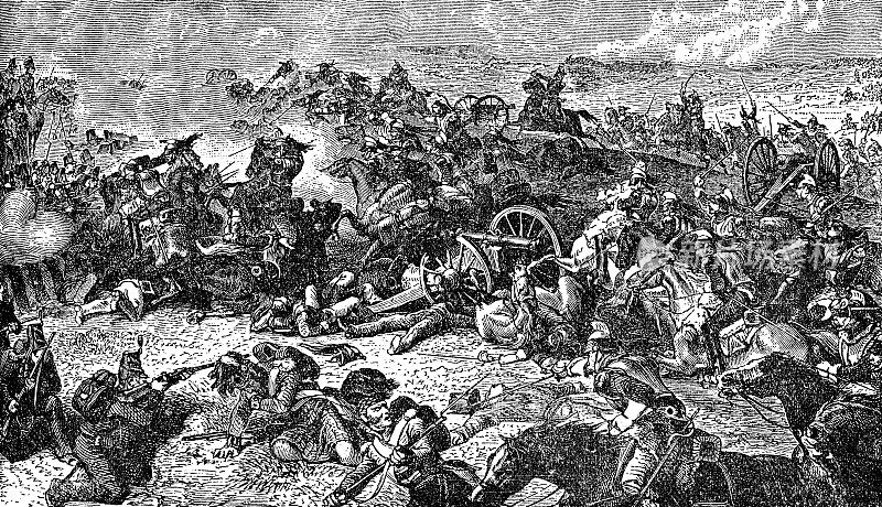 《滑铁卢战役:铁骑军的冲锋》，作者:Émile Deschamps - 19世纪